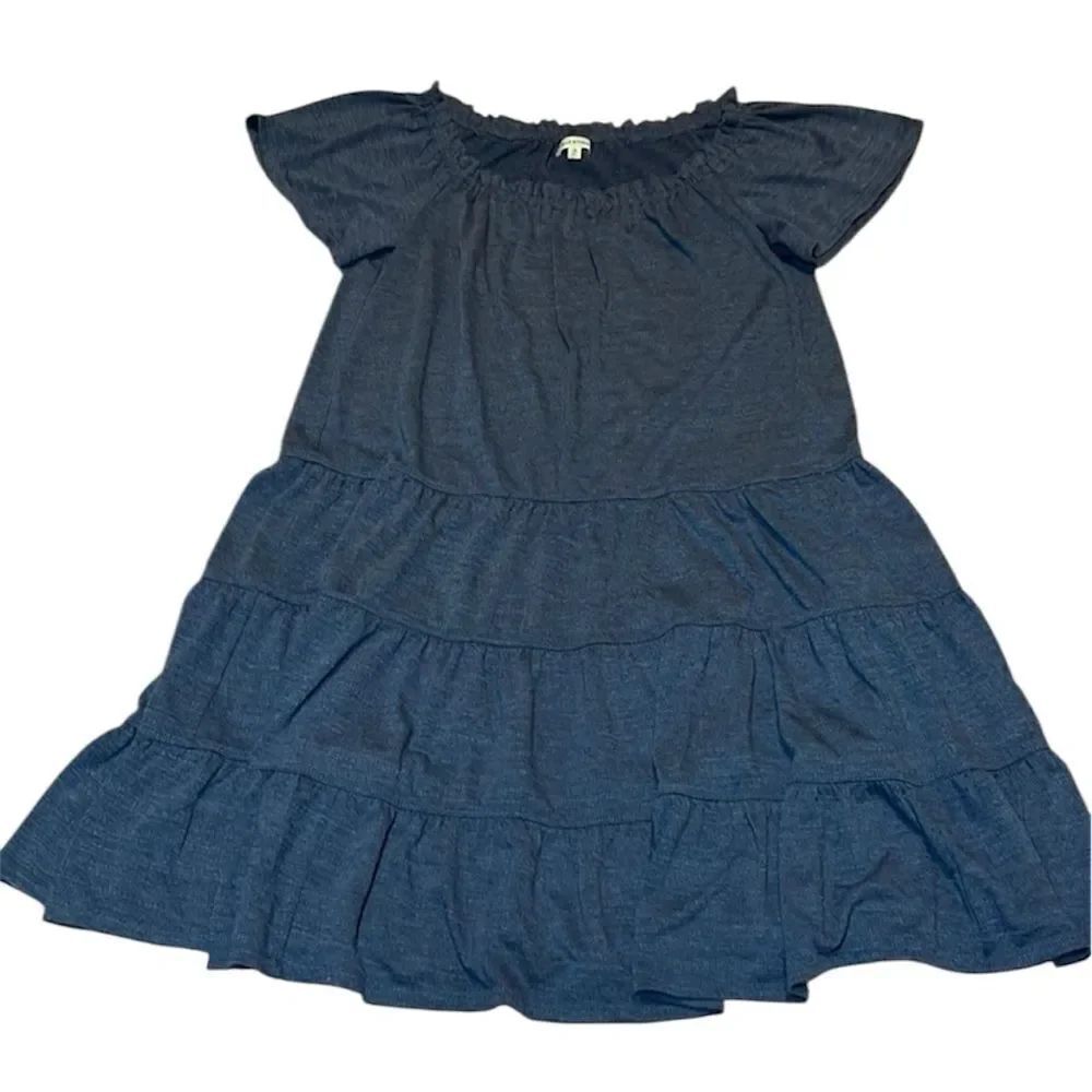 Max Studio Ruffled Tiered Knit Dress, blue textured, medium